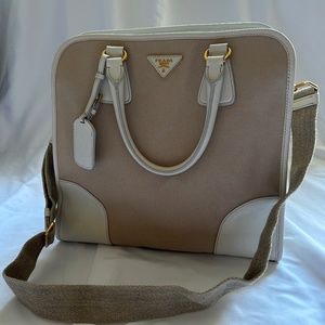 Prada Natural Canvas and Saffiano Tote
